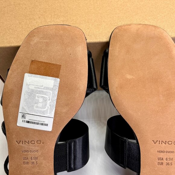 Vince Dylan Leather Flat Sandals Size 6.5M Black Asymmetrical Slide Shoes - Picture 16 of 16